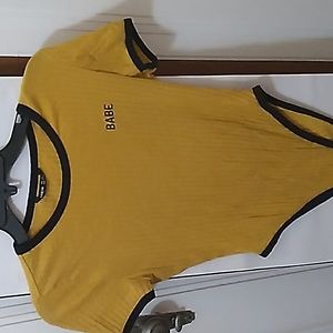 Mustard yellow babe bodysuit with black out lining